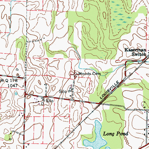 Topographic Map of Woods Cemetery, TN