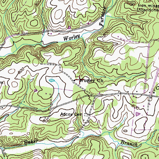 Topographic Map of Worley Furnace Missionary Baptist Church, TN