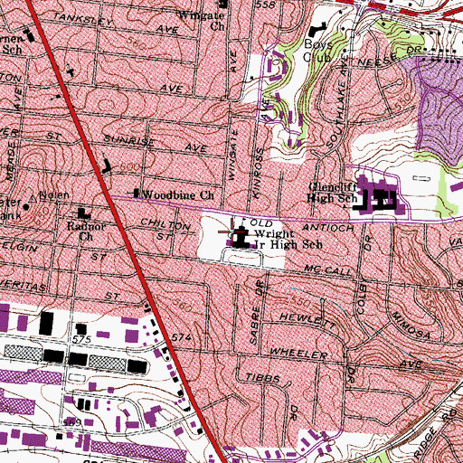 Topographic Map of Wright Junior High School, TN