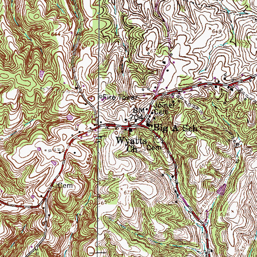 Topographic Map of Wyatts Church, TN