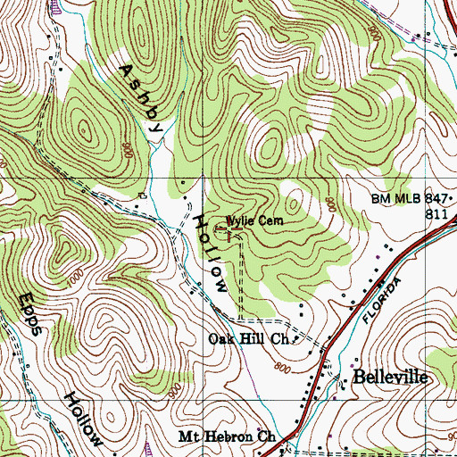Topographic Map of Wylie Cemetery, TN