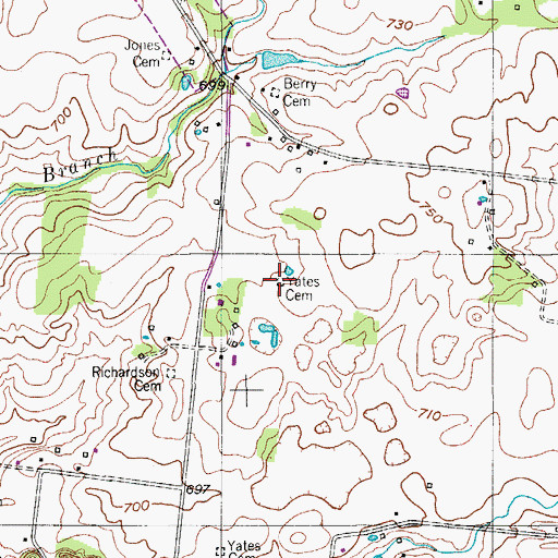 Topographic Map of Yates Cemetery, TN