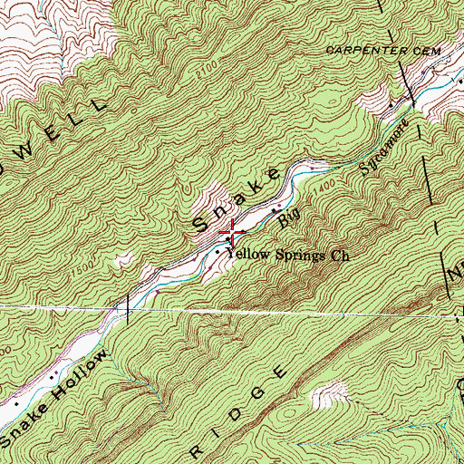Topographic Map of Yellow Springs Church, TN
