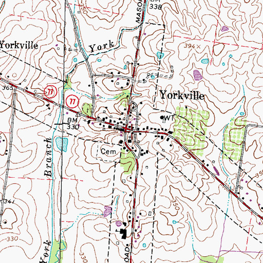 Topographic Map of Yorkville, TN