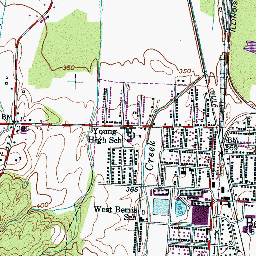 Topographic Map of Young High School, TN