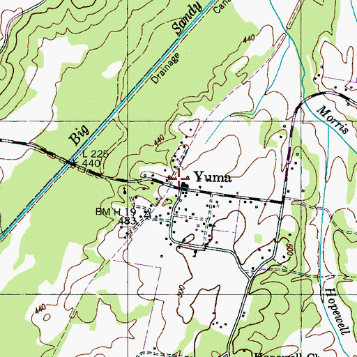 Topographic Map of Yuma, TN