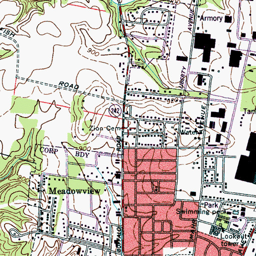 Topographic Map of Zion Cemetery, TN