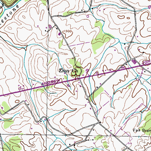 Topographic Map of Zion Church, TN