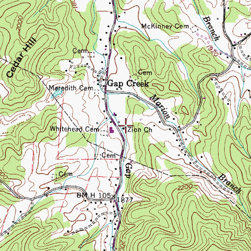 Topographic Map of Zion Church, TN