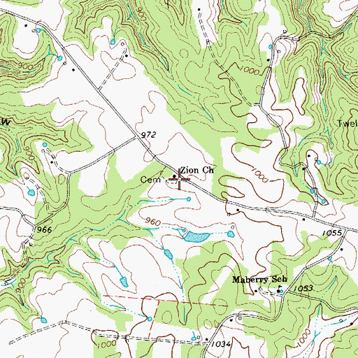 Topographic Map of Zion Church, TN