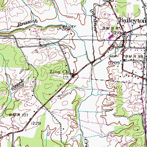 Topographic Map of Zion Church, TN