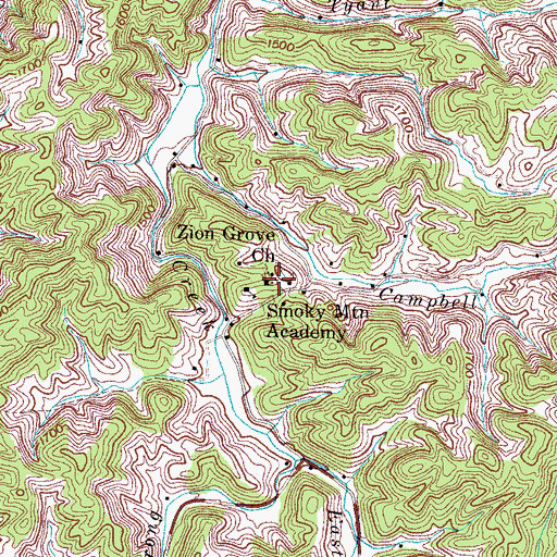 Topographic Map of Zion Grove Church, TN