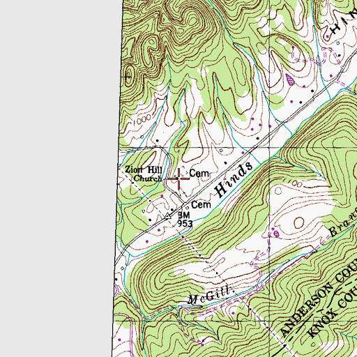 Topographic Map of Zion Hill Baptist Church, TN