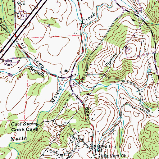 Topographic Map of Little North Mouse Creek, TN