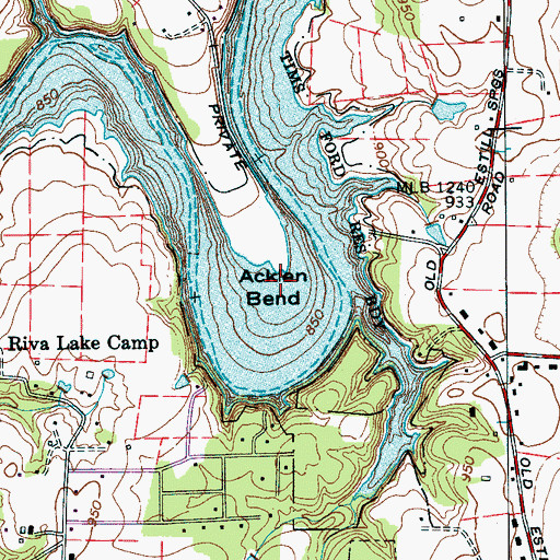 Topographic Map of Acklen Bend, TN