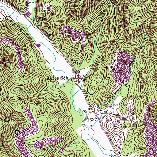 Topographic Map of Acres School, TN