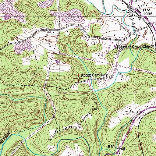 Topographic Map of Adcox Cemetery, TN