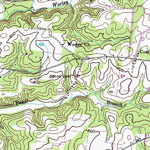 Topographic Map of Adcox Cemetery, TN