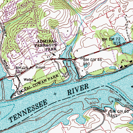 Topographic Map of Admiral Farragut Park, TN