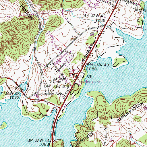 Topographic Map of Adriel Church, TN