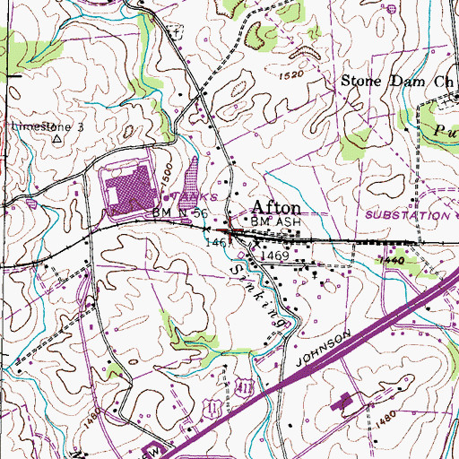 Topographic Map of Afton, TN