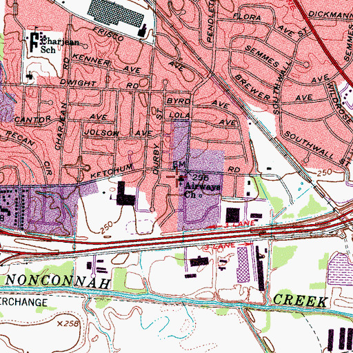 Topographic Map of Airways Church, TN