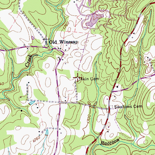 Topographic Map of Akin Cemetery, TN