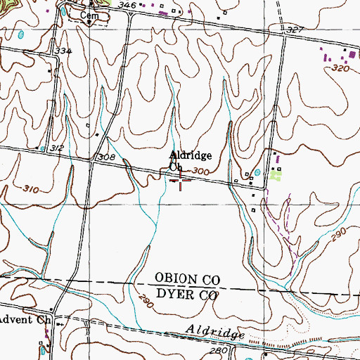 Topographic Map of Aldridge Church, TN