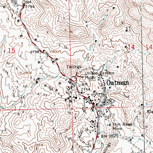 Topographic Map of United Eastern Mine, AZ