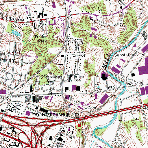 Topographic Map of Allen School, TN