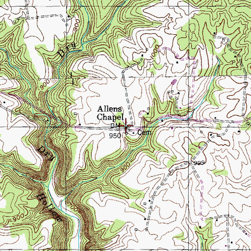 Topographic Map of Allens Chapel, TN