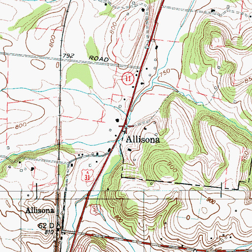 Topographic Map of Allisona, TN