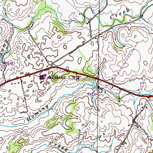 Topographic Map of McAllister Methodist Church, TN