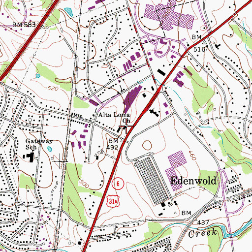 Topographic Map of Alta Loma Church, TN