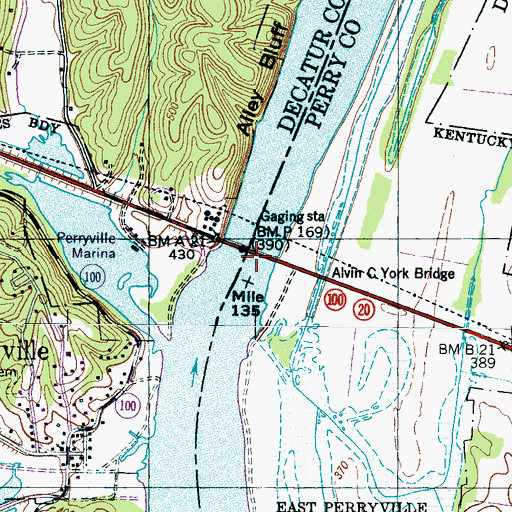 Topographic Map of Alvin C York Bridge, TN
