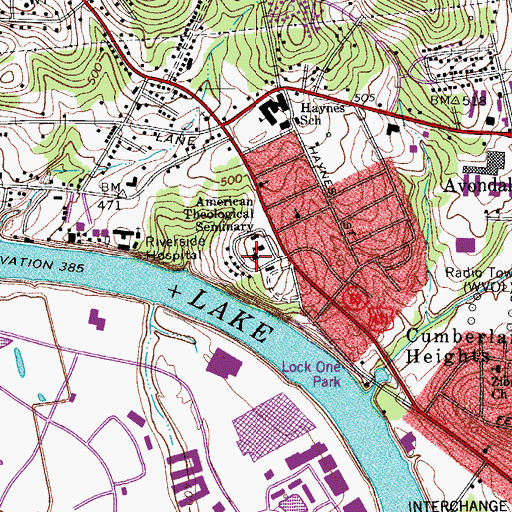 Topographic Map of American Baptist College, TN