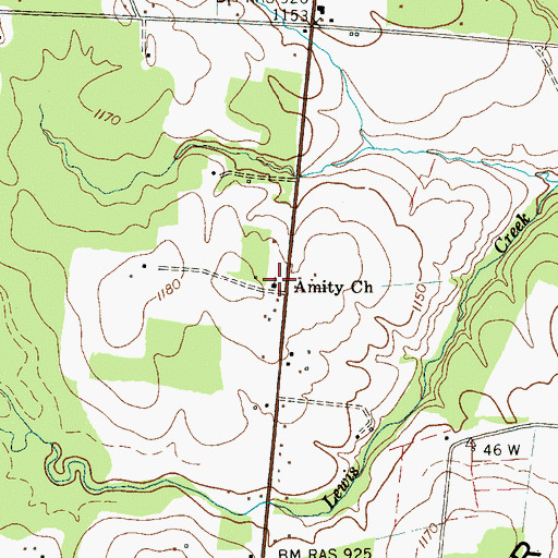 Topographic Map of Amity Church, TN