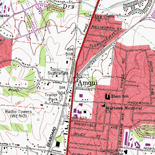 Topographic Map of Amqui, TN
