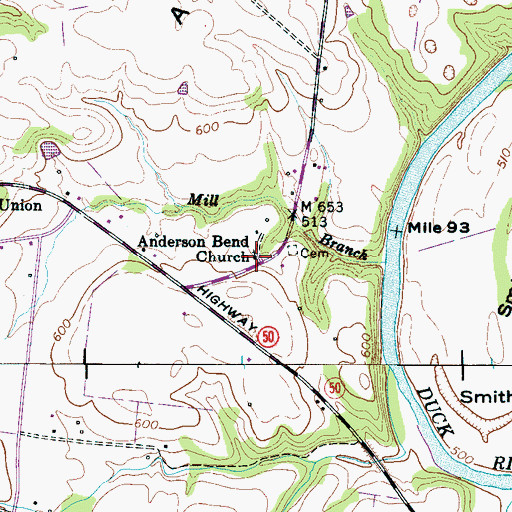Topographic Map of Anderson Bend Church, TN
