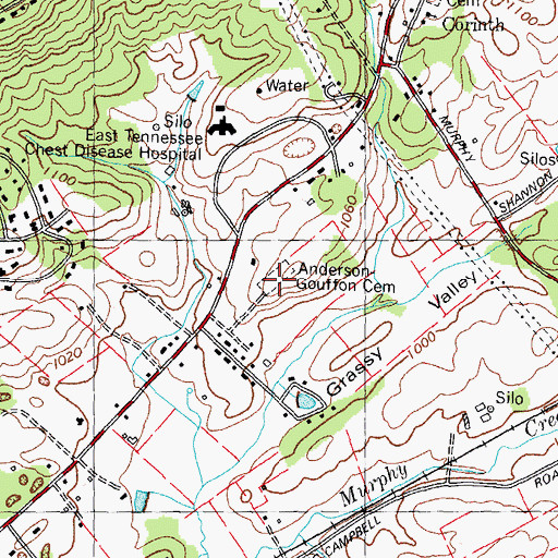 Topographic Map of Anderson-Gouffon Cemetery, TN