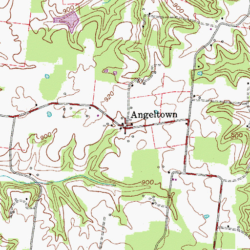 Topographic Map of Angeltown, TN