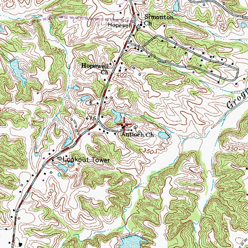 Topographic Map of Antioch Baptist Church, TN