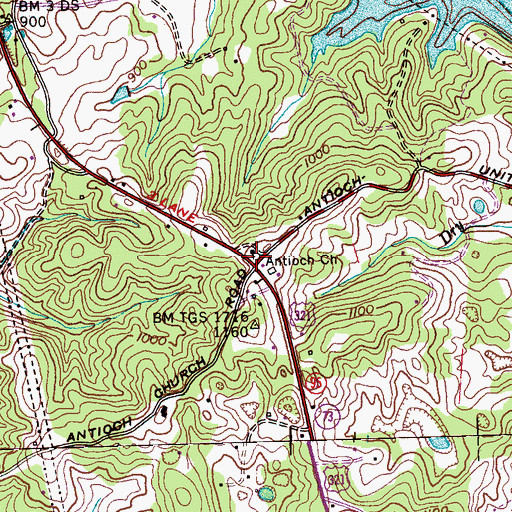 Topographic Map of Antioch Baptist Church, TN