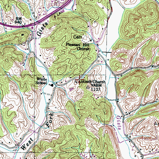Topographic Map of Antioch Baptist Church, TN