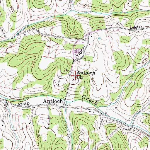 Topographic Map of Antioch United Methodist Church, TN