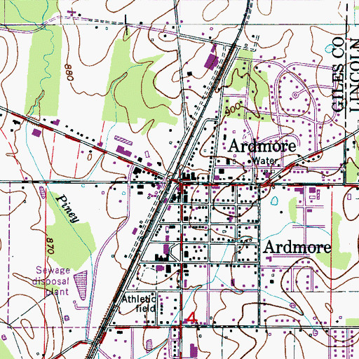 Topographic Map of Ardmore, TN