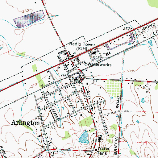 Topographic Map of Arlington, TN