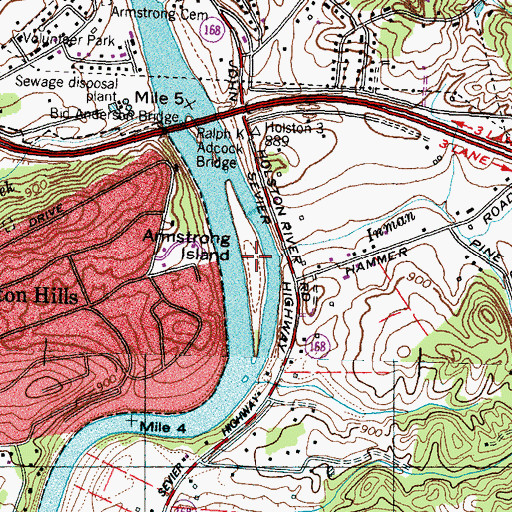 Topographic Map of Armstrong Island, TN