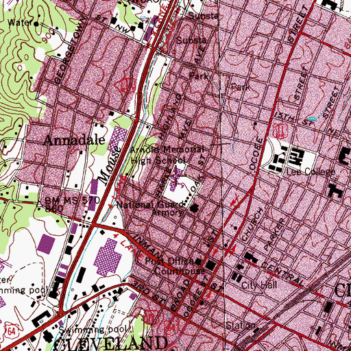 Topographic Map of Arnold Memorial High School, TN