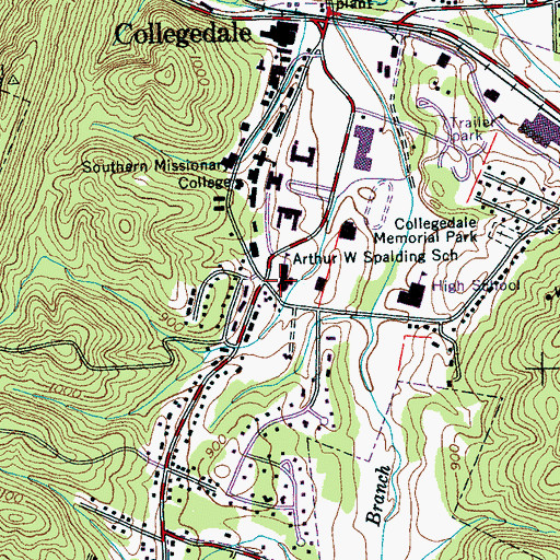 Topographic Map of Arthur W Spalding School, TN